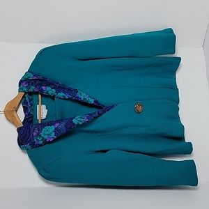 Matthew & David For B.L. Women's Green Purple Floral One Button Knit Sweater, 18